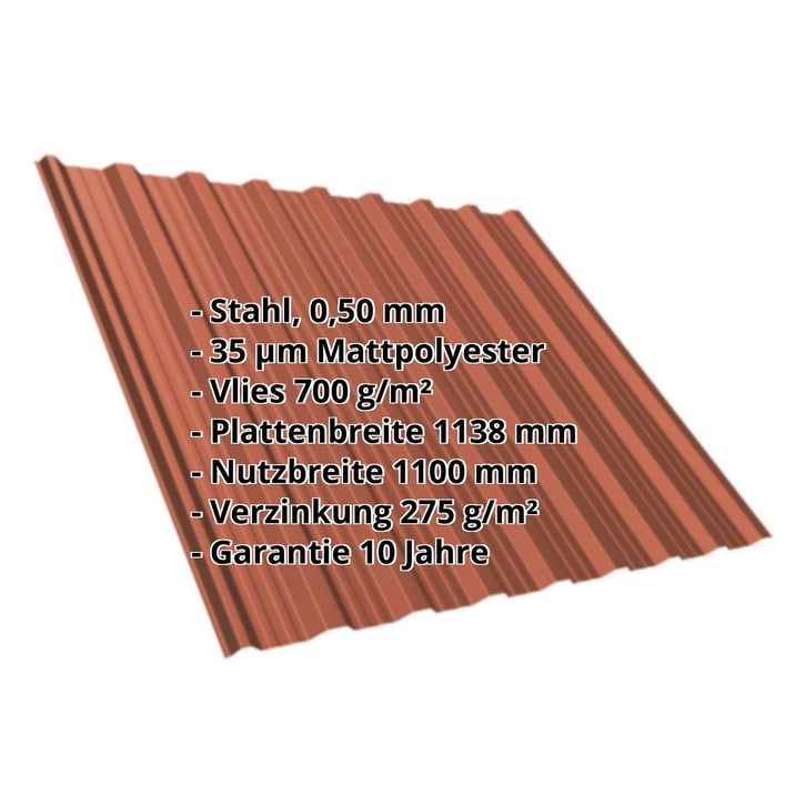 Trapezblech T18DR | Dach | Anti-Tropf 700 g/m² Stahl 0,50 mm | 35 µm Mattpolyester | 750 - Ziegelrot Trapezblech T18DR | Dach | Anti-Tropf 700 g/m² | Stahl 0,50 mm | 35 µm Mattpolyester | 750 - Ziegelrot #2