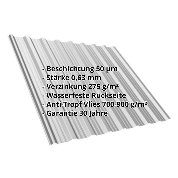 Trapezblech T18DR | Dach | Anti-Tropf 700 g/m² | Stahl 0,63 mm | 50 µm PURLAK® | 9006 - Weißaluminium #2