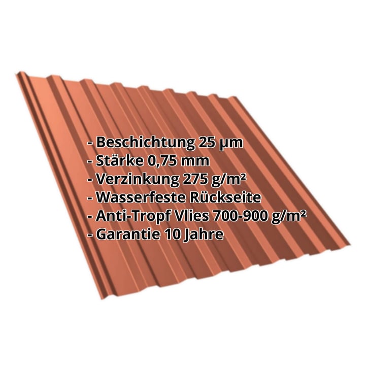 Trapezblech T20M | Dach | Anti-Tropf 700 g/m² Stahl 0,75 mm | 25 µm Polyester | 8004 - Kupferbraun Trapezblech T20M | Dach | Anti-Tropf 700 g/m² | Stahl 0,75 mm | 25 µm Polyester | 8004 - Kupferbraun #2