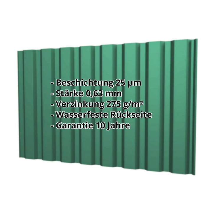 Trapezblech T20M | Wand | Stahl 0,63 mm | 25 µm Polyester | 6005 - Moosgrün #2