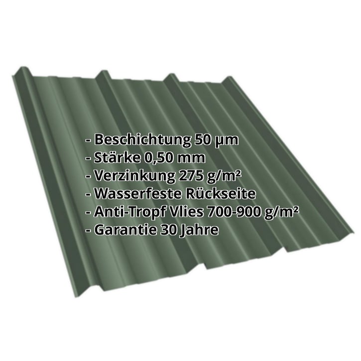 Trapezblech T45/333M | Dach | Anti-Tropf 700 g/m² | Stahl 0,50 mm | 50 µm PURMAT® | 011 - Grün #2