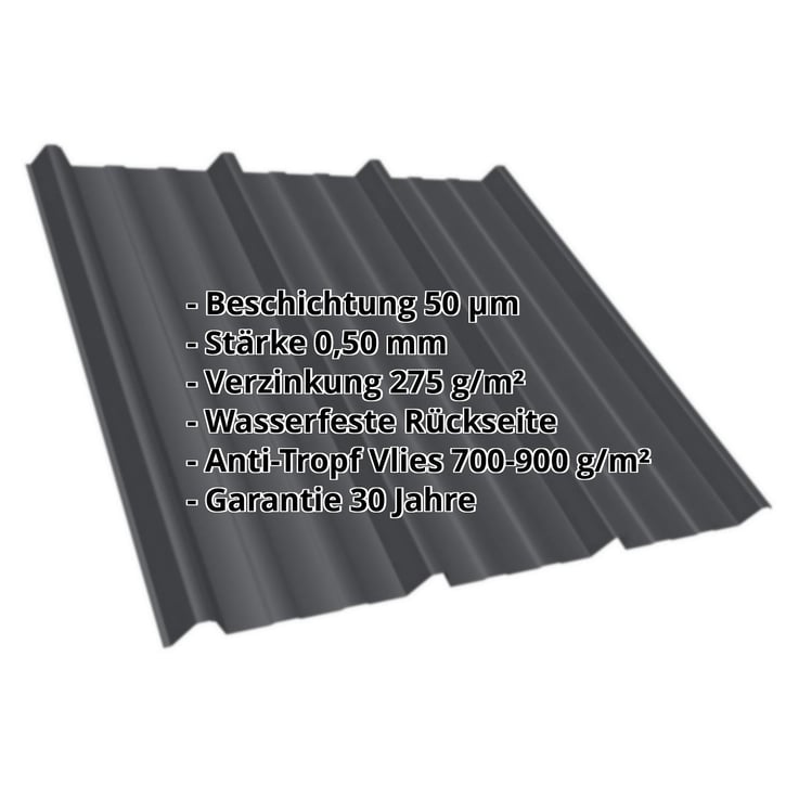 Trapezblech T45/333M | Dach | Anti-Tropf 700 g/m² Stahl 0,50 mm | 50 µm PURMAT® | 033 - Schwarz Trapezblech T45/333M | Dach | Anti-Tropf 700 g/m² | Stahl 0,50 mm | 50 µm PURMAT® | 033 - Schwarz #2