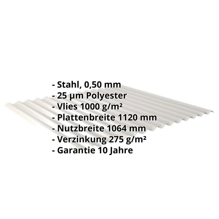 Wellblech 18/1064 | Dach | Anti-Tropf 1000 g/m² | Stahl 0,50 mm | 25 µm Polyester | 9006 - Weißaluminium #2