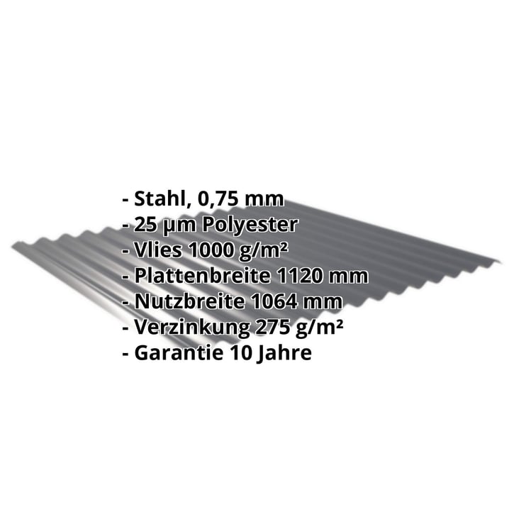 Wellblech 18/1064 | Dach | Anti-Tropf 1000 g/m² | Stahl 0,75 mm | 25 µm Polyester | 7016 - Anthrazitgrau #2