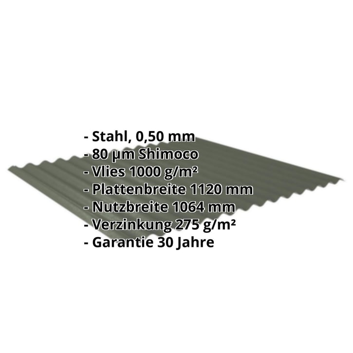 Wellblech 18/1064 | Dach | Anti-Tropf 1000 g/m² | Stahl 0,50 mm | 80 µm Shimoco | 6020 - Chromoxidgrün #2