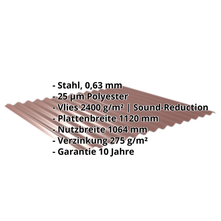 Wellblech 18/1064 | Dach | Anti-Tropf 2400 g/m² | Stahl 0,63 mm | 25 µm Polyester | 8012 - Rotbraun #2