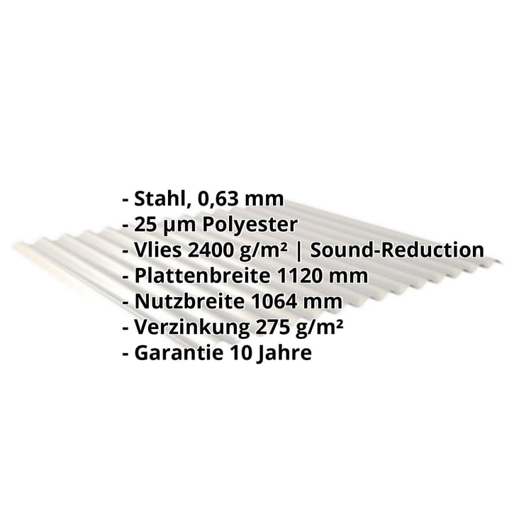 Wellblech 18/1064 | Dach | Anti-Tropf 2400 g/m² | Stahl 0,63 mm | 25 µm Polyester | 9006 - Weißaluminium #2