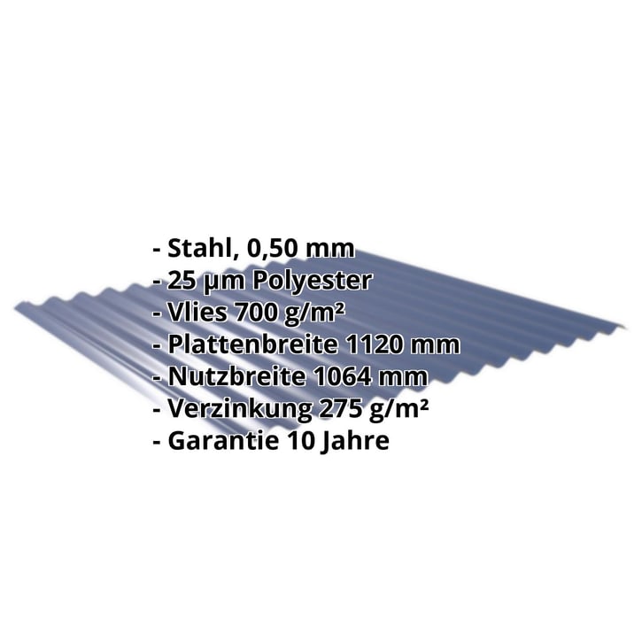 Wellblech 18/1064 | Dach | Anti-Tropf 700 g/m² | Stahl 0,50 mm | 25 µm Polyester | 5010 - Enzianblau #2