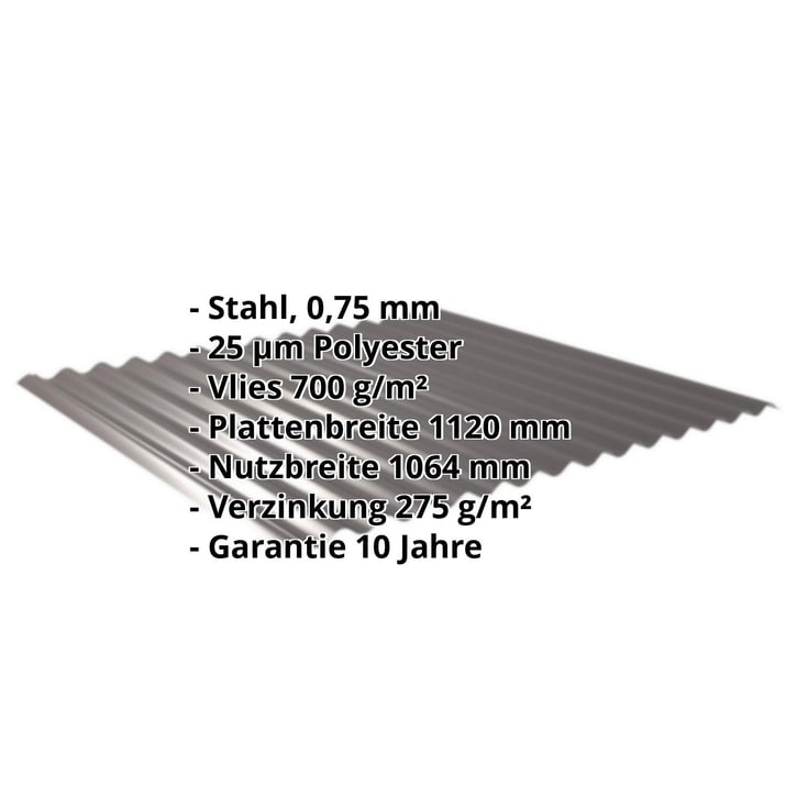 Wellblech 18/1064 | Dach | Anti-Tropf 700 g/m² | Stahl 0,75 mm | 25 µm Polyester | 8017 - Schokoladenbraun #2