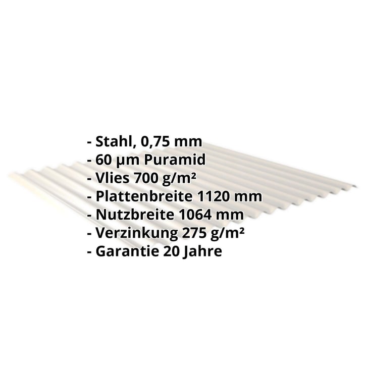 Wellblech 18/1064 | Dach | Anti-Tropf 700 g/m² | Stahl 0,75 mm | 60 µm Puramid | 9002 - Grauweiß #2