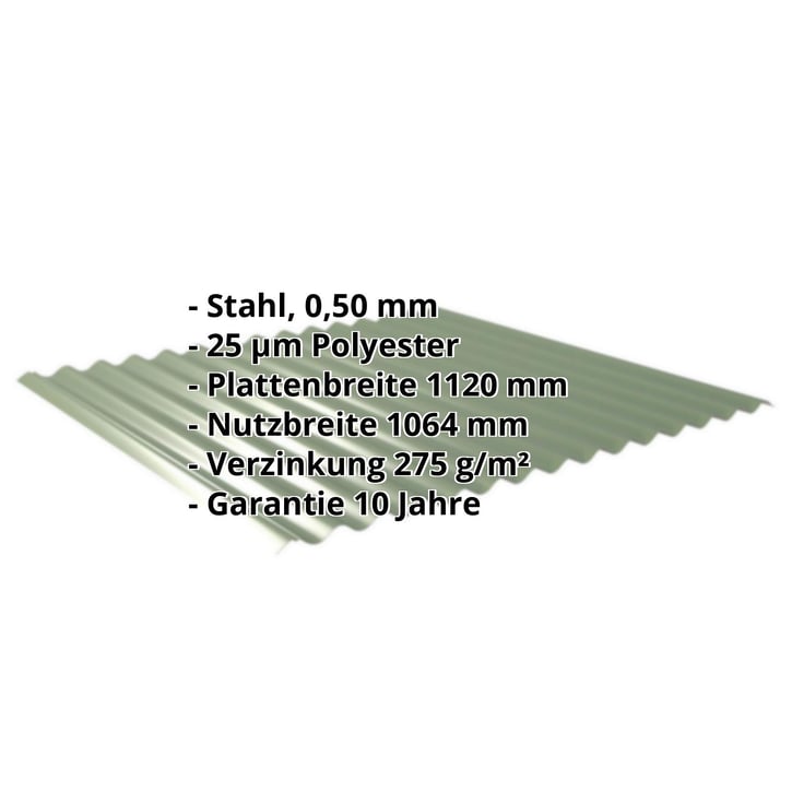 Wellblech 18/1064 | Dach | Stahl 0,50 mm | 25 µm Polyester | 6011 - Resedagrün #2