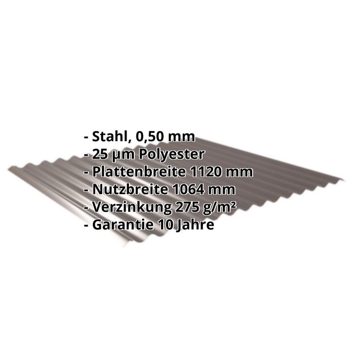 Wellblech 18/1064 | Dach | Stahl 0,50 mm | 25 µm Polyester | 8014 - Sepiabraun #2