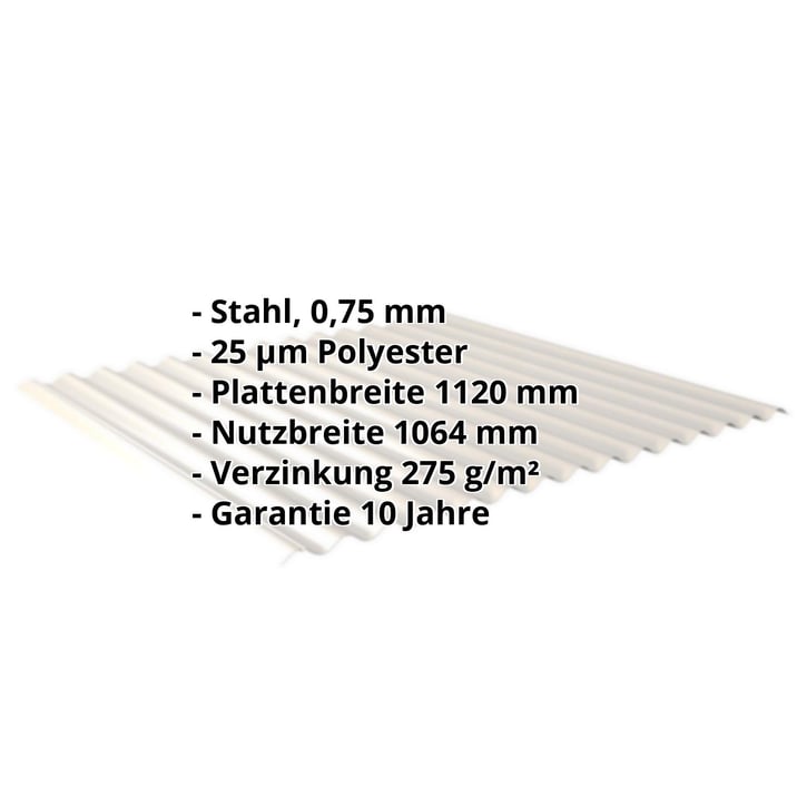Wellblech 18/1064 | Dach | Stahl 0,75 mm | 25 µm Polyester | 9002 - Grauweiß #2