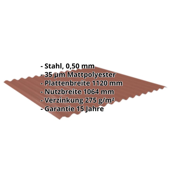 Wellblech 18/1064 | Dach | Stahl 0,50 mm | 35 µm Mattpolyester | 75 - Ziegelrot #2