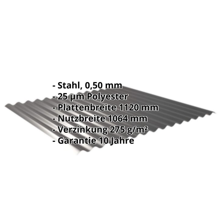 Wellblech 18/1064 | Wand | Stahl 0,50 mm | 25 µm Polyester | 9005 - Tiefschwarz #2