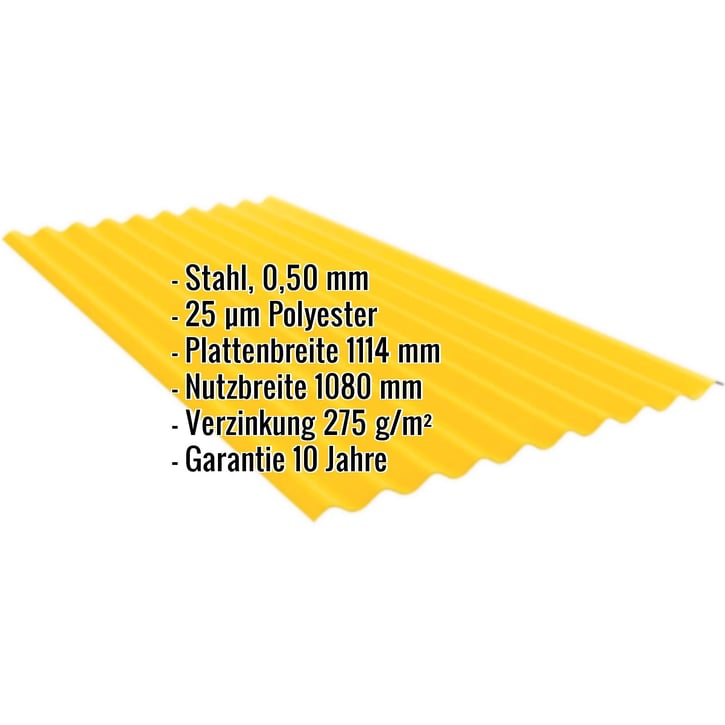 Wellblech PF25W | Wand | Stahl 0,50 mm | 25 µm Polyester | 1021 - Rapsgelb #2