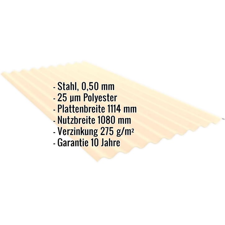 Wellblech PF25W | Wand | Stahl 0,50 mm | 25 µm Polyester | 1015 - Hellelfenbein #2