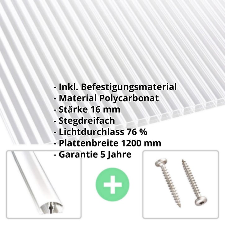 Polycarbonat Stegplatte | 16 mm | Profil A4 | Sparpaket | Plattenbreite 1200 mm | Klar | Blueline | Breite 3,75 m | Länge 2,00 m #2
