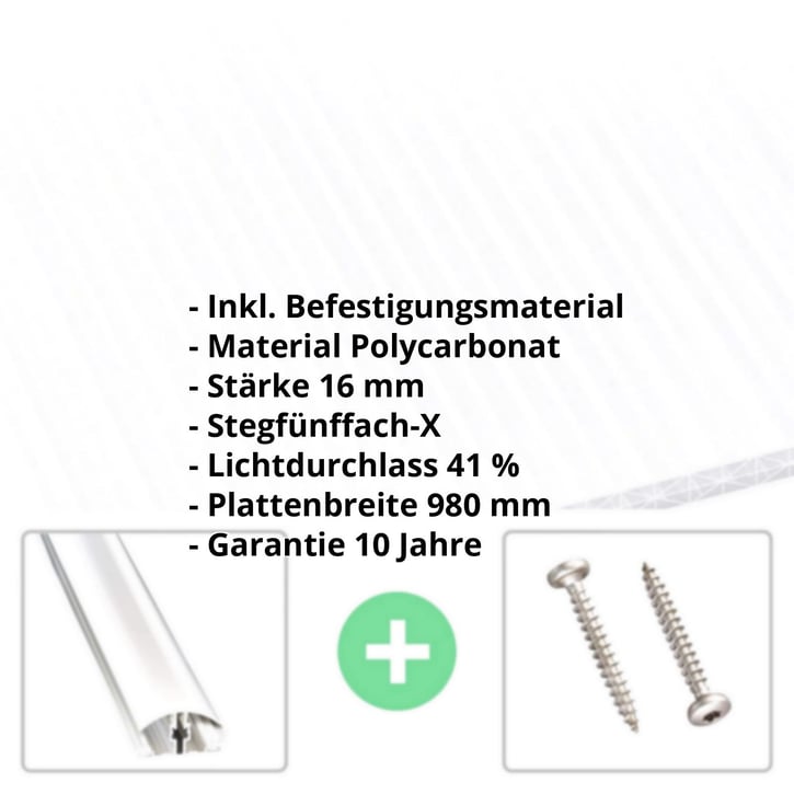 Polycarbonat Stegplatte | 16 mm | Profil A4 | Sparpaket | Plattenbreite 980 mm | Opal-Weiß | Extra stark | Breite 3,08 m | Länge 2,00 m #2