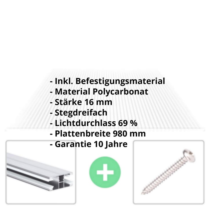 Polycarbonat Stegplatte | 16 mm | Profil DUO | Sparpaket | Plattenbreite 980 mm | Klar | 2nd LIFE LINE | Breite 3,09 m | Länge 2,00 m #2