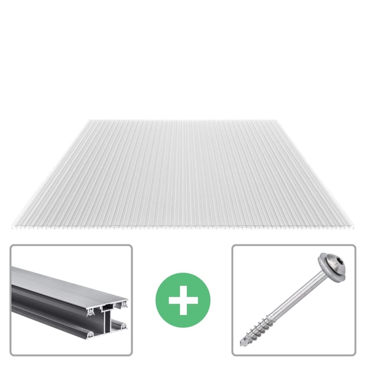 Polycarbonat Stegplatte | 16 mm | Profil ECO | Sparpaket | Plattenbreite 1200 mm | Klar | X-Struktur | Breite 3,71 m | Länge 2,00 m #1