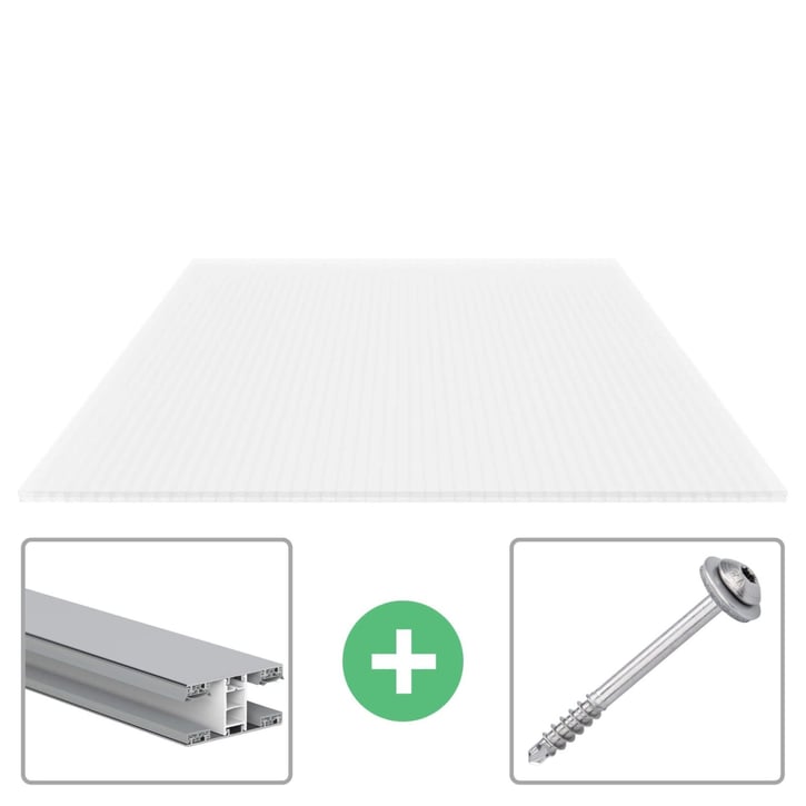 Polycarbonat Stegplatte | 16 mm | Profil Mendiger | Sparpaket | Plattenbreite 980 mm | Opal Weiß | Breite 3,09 m | Länge 2,00 m #1