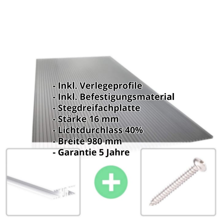 Polycarbonat Stegplatte | 16 mm | Profil Zevener Sprosse | Sparpaket | Plattenbreite 980 mm | Anthrazitgrau | Novalite | Breite 3,13 m | Länge 2,00 m #2