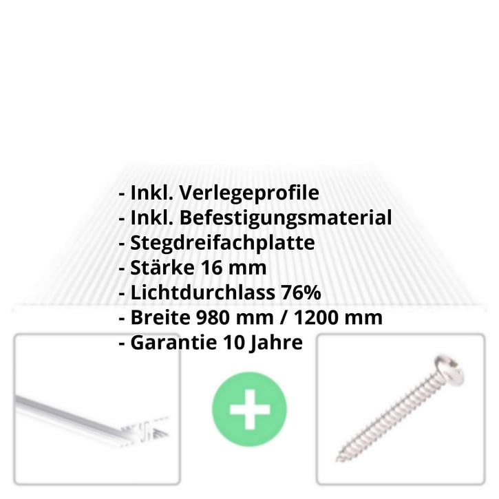 Polycarbonat Stegplatte | 16 mm | Profil Zevener Sprosse | Sparpaket | Plattenbreite 980 mm | Klar | Breite 3,13 m | Länge 2,50 m #2