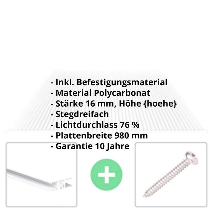Polycarbonat Stegplatte | 16 mm | Profil Zevener Sprosse | Sparpaket | Plattenbreite 980 mm | Klar | Breite 3,13 m | Länge 2,00 m #2