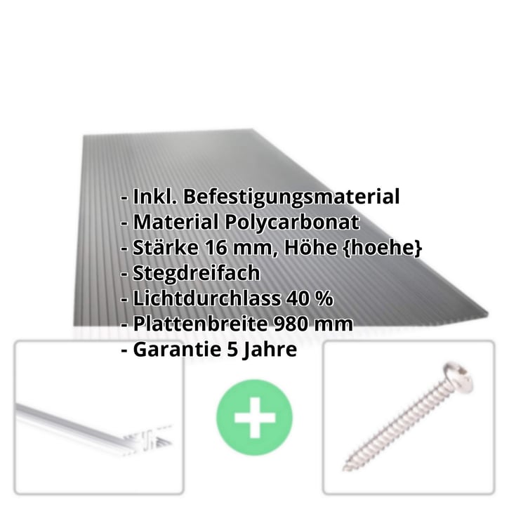 Polycarbonat Stegplatte | 16 mm | Profil Zevener Sprosse | Sparpaket | Plattenbreite 980 mm | Anthrazitgrau | Novalite | Breite 3,13 m | Länge 2,00 m #2