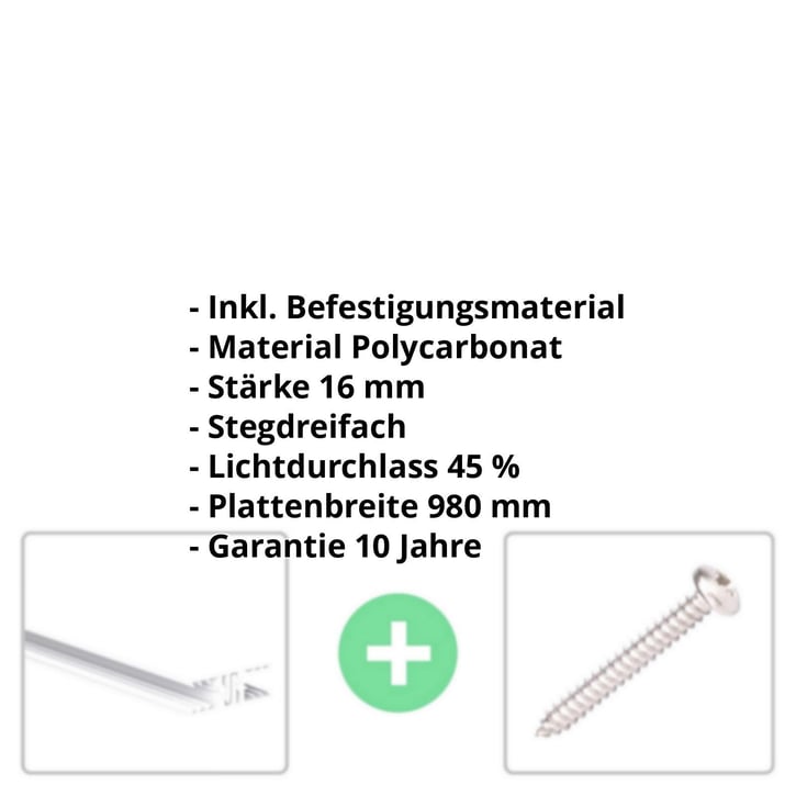 Polycarbonat Stegplatte | 16 mm | Profil Zevener Sprosse | Sparpaket | Plattenbreite 980 mm | Opal Weiß | Breite 3,13 m | Länge 2,00 m #2