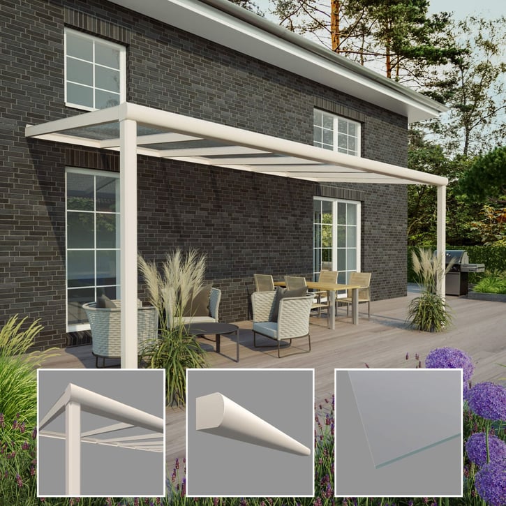 Terrassenüberdachung | Schneelastzone 1 | RAL 9001 | Glasplatte Klar | Leiste Halbrund | Breite 4,06 m | Tiefe 3,00 m #3