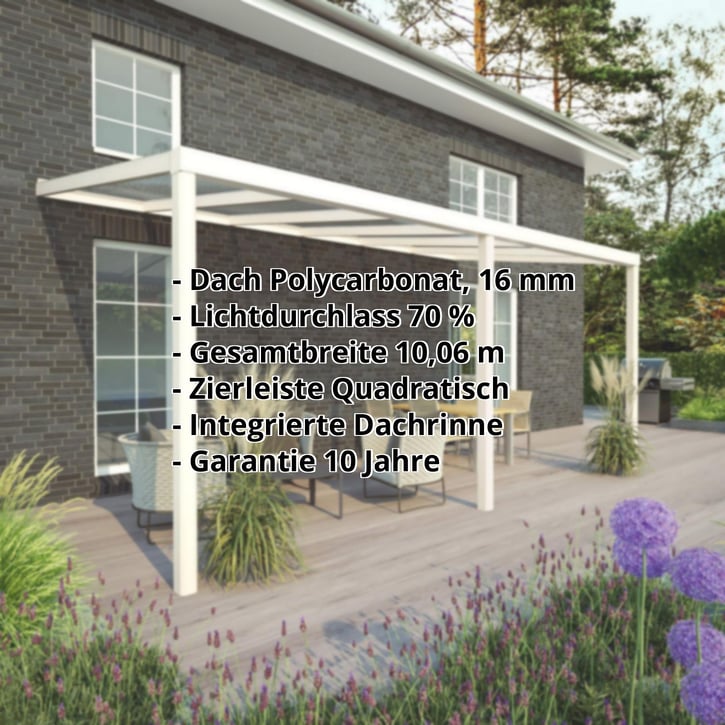Terrassenüberdachung | Schneelastzone 1 | RAL 9001 | Platte Klar | Leiste Quadratisch | Breite 10,06 m | Tiefe 4,50 m #2