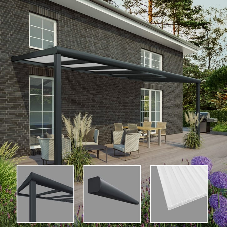 Terrassenüberdachung | Schneelastzone 2 | RAL 7016 | Platte Opal Weiß | Leiste Halbrund | Breite 3,06 m | Tiefe 3,00 m #3