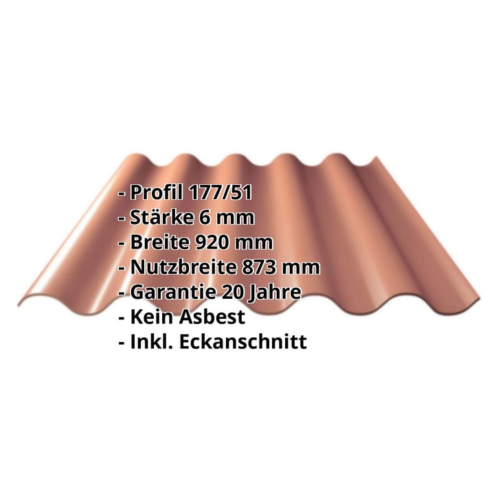 Faserzement Wellplatte Europa Profil 5 | Ziegelrot | 2000 mm #2