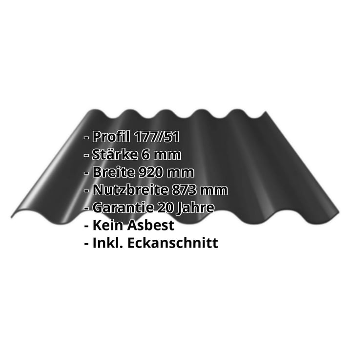 Faserzement Wellplatte Europa Profil 5 | Anthrazitschwarz | 1600 mm #2