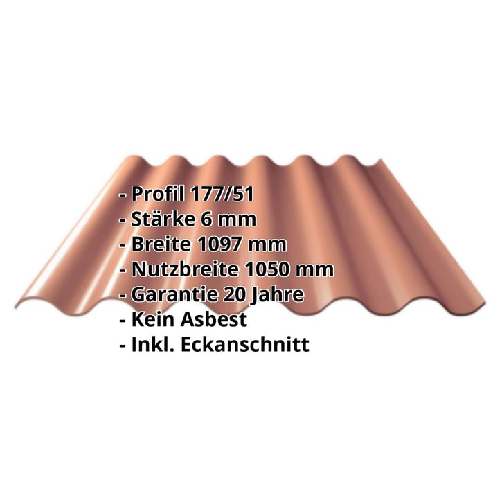 Faserzement Wellplatte Europa Profil 6 | Ziegelrot | 1250 mm #2