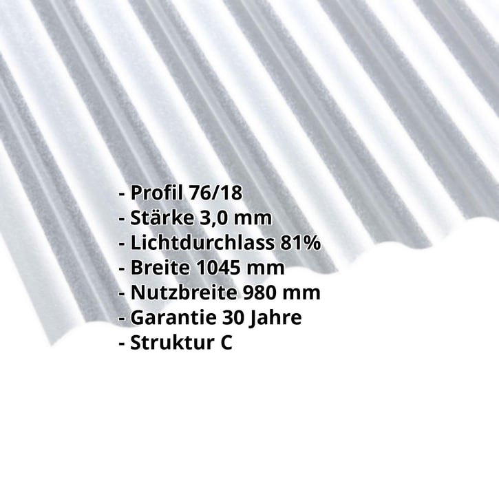 Acrylglas Wellplatte | 76/18 | 3,00 mm | Klar | C-Struktur | 2500 mm #2