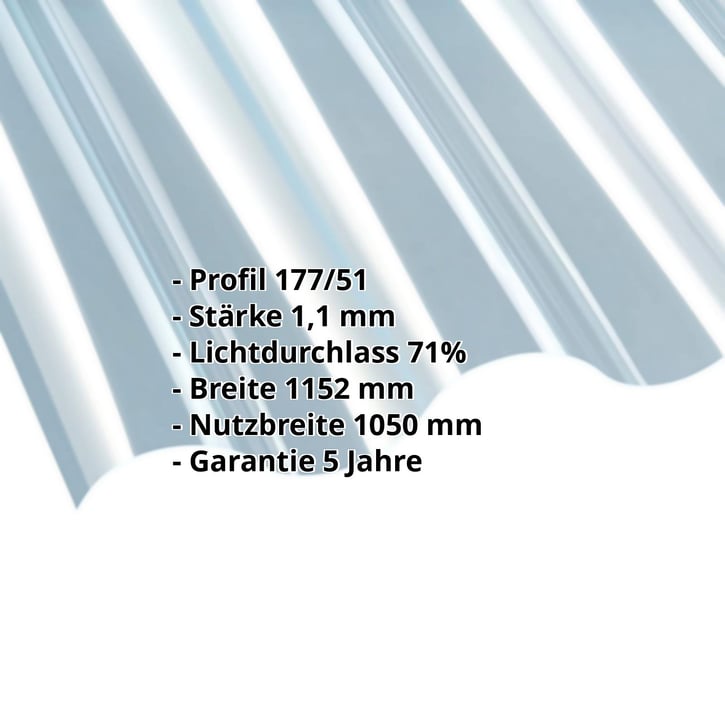 PET Wellplatte | 177/51 | Profil 6 3/4 | 1,10 mm | Klarbläulich | 1250 mm #2