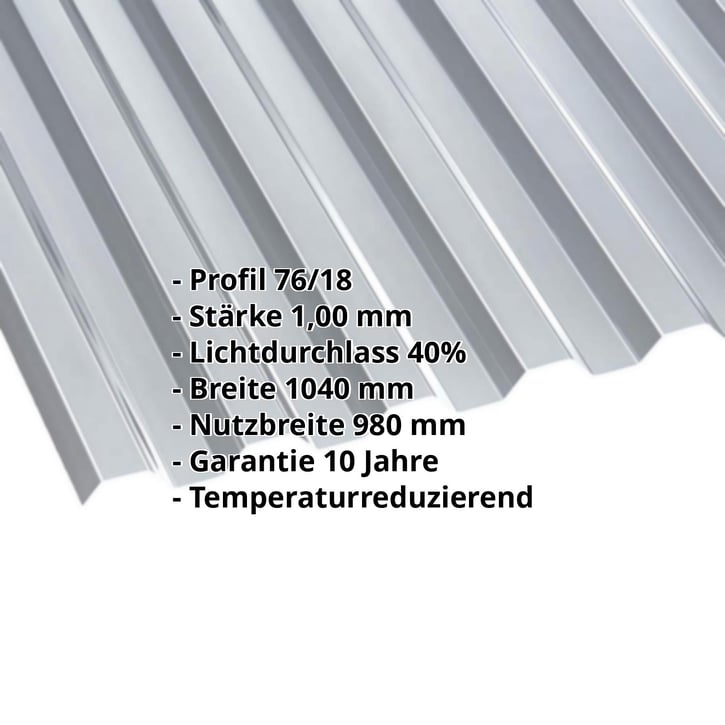 Polycarbonat Spundwandplatte | 76/18 | 1,00 mm | Grau | Temperaturreduzierend | 7000 mm #2
