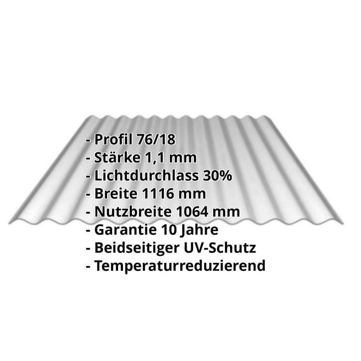 Polycarbonat Wellplatte | 76/18 | 1,10 mm | Silbermetallic | 2-Seiten UV-Schutz | Temperaturreduzierend | 500 mm #2