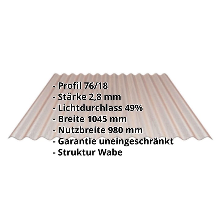 Polycarbonat Wellplatte | 76/18 | 2,80 mm | Bronze | Wabenstruktur | 3000 mm #2