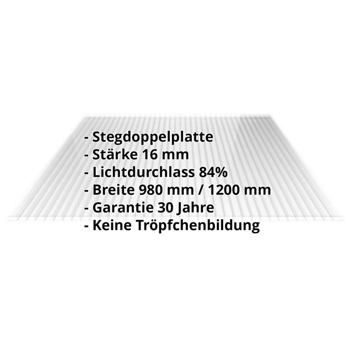 Acrylglas Stegdoppelplatte | 16 mm | Breite 980 mm | Klar | AntiDrop | 4000 mm #2