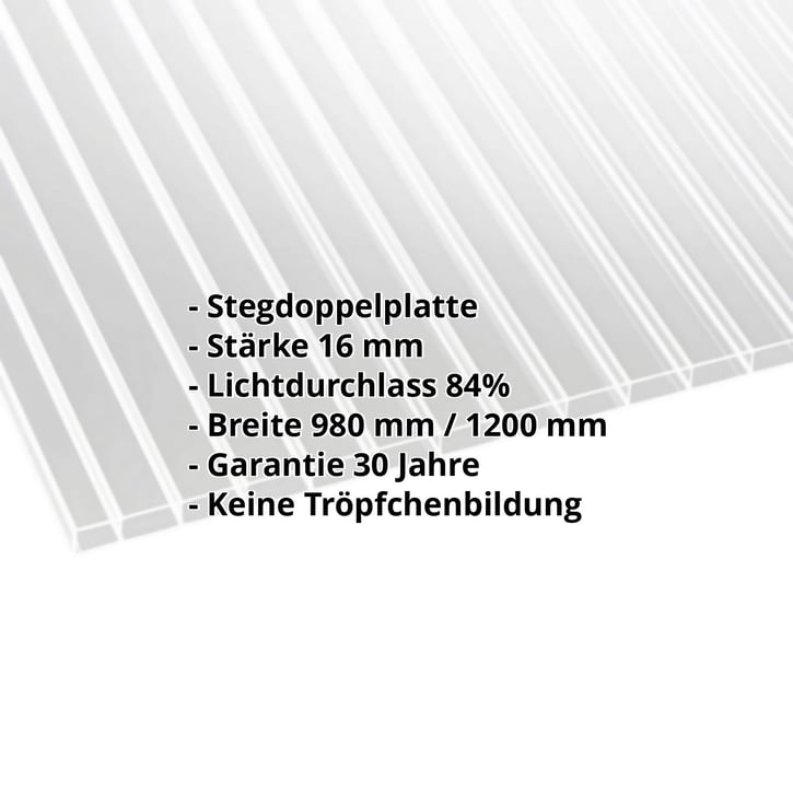 Acrylglas Stegdoppelplatte | 16 mm | Breite 1200 mm | Klar | AntiDrop | 3500 mm #2