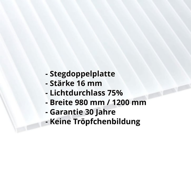 Acrylglas Stegdoppelplatte | 16 mm | Breite 1200 mm | Opal Weiß | AntiDrop | 3000 mm #2