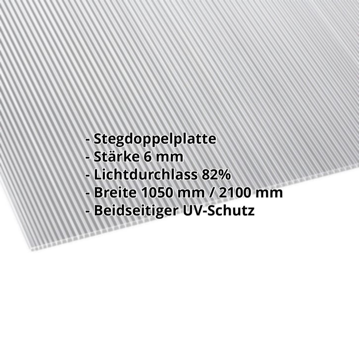 Polycarbonat Doppelstegplatte | 6 mm | Breite 2100 mm | Klar | Beidseitiger UV-Schutz | 2000 mm #2
