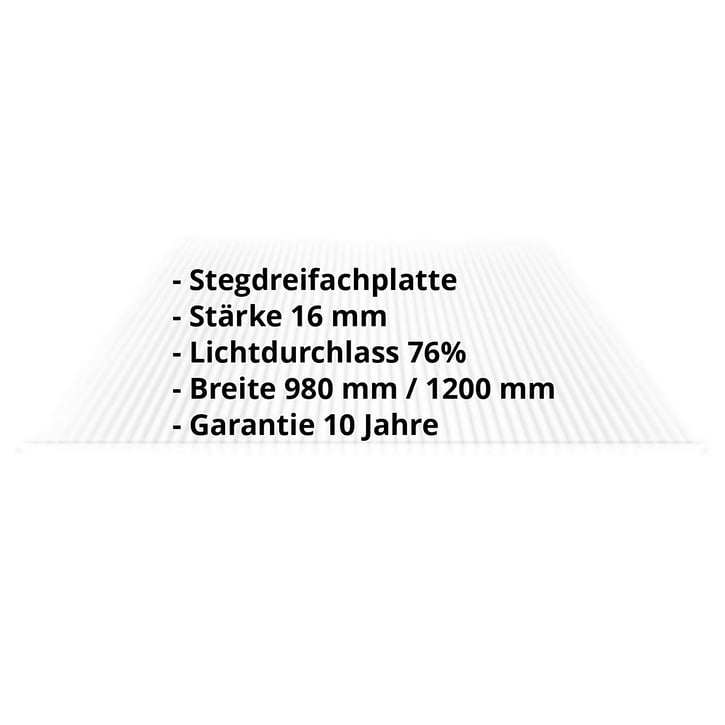 Polycarbonat Stegplatte | 16 mm | Breite 980 mm | Klar | 2500 mm #2