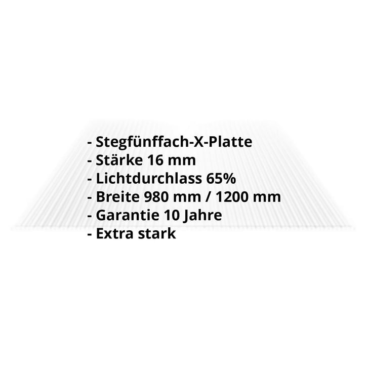 Polycarbonat Stegplatte | 16 mm | Breite 1200 mm | Klar | Extra stark | 4500 mm #2