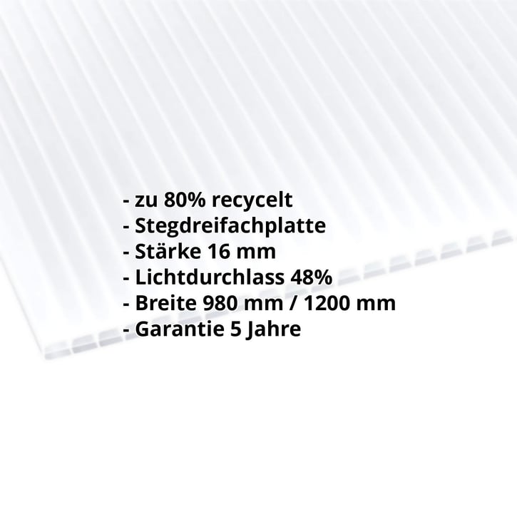 Polycarbonat Stegplatte | 16 mm | Breite 1200 mm | Opal Weiß | Blueline | 4000 mm #2