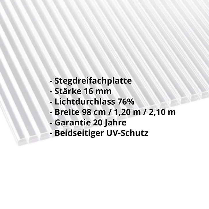 Polycarbonat Stegplatte | 16 mm | Breite 980 mm | Klar | Beidseitiger UV-Schutz | 7000 mm #2